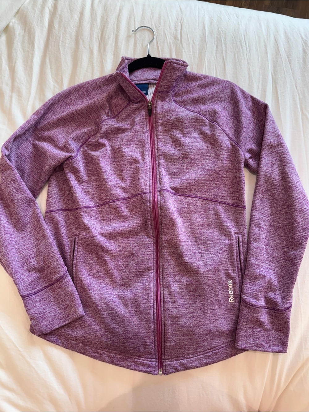 Reebok Women's Heathered Magenta Full-Zip Bomber Jacket